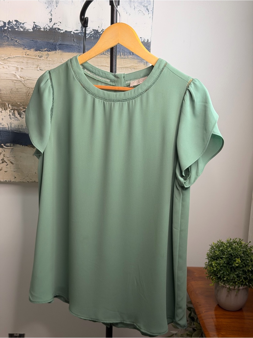 LOFT Mint Green Flutter Short Sleeve Blouse - Picture 2 of 7